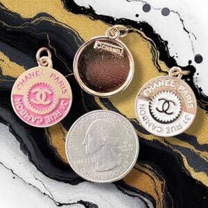 2 Piece Bundle Rue Round Gold Tone Charm Pendant Zipper Pull